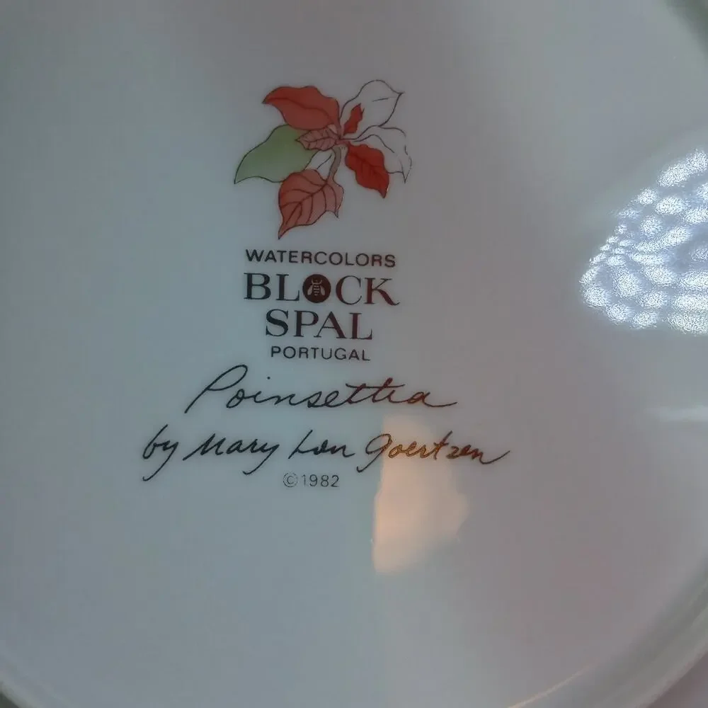 BLOCK SPAL Poinsettia Dessert Plates Watercolors Mary Lou Goertzen 1982 Set 4